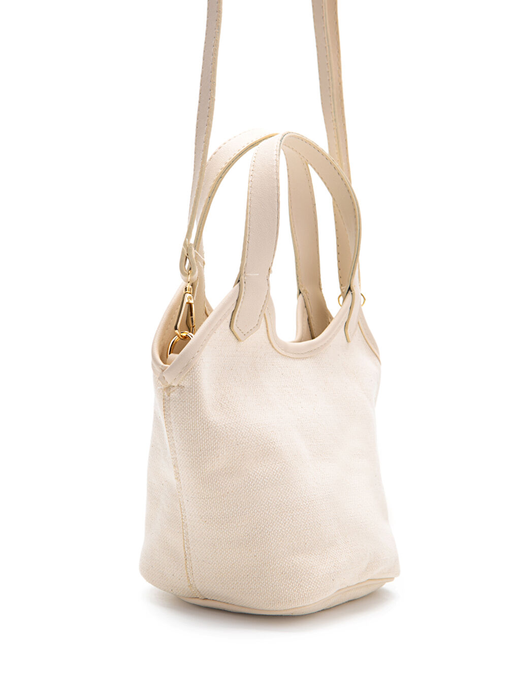 Keten Deri Detaylı Kadın Çapraz Kova Çanta Ryan Bej-3