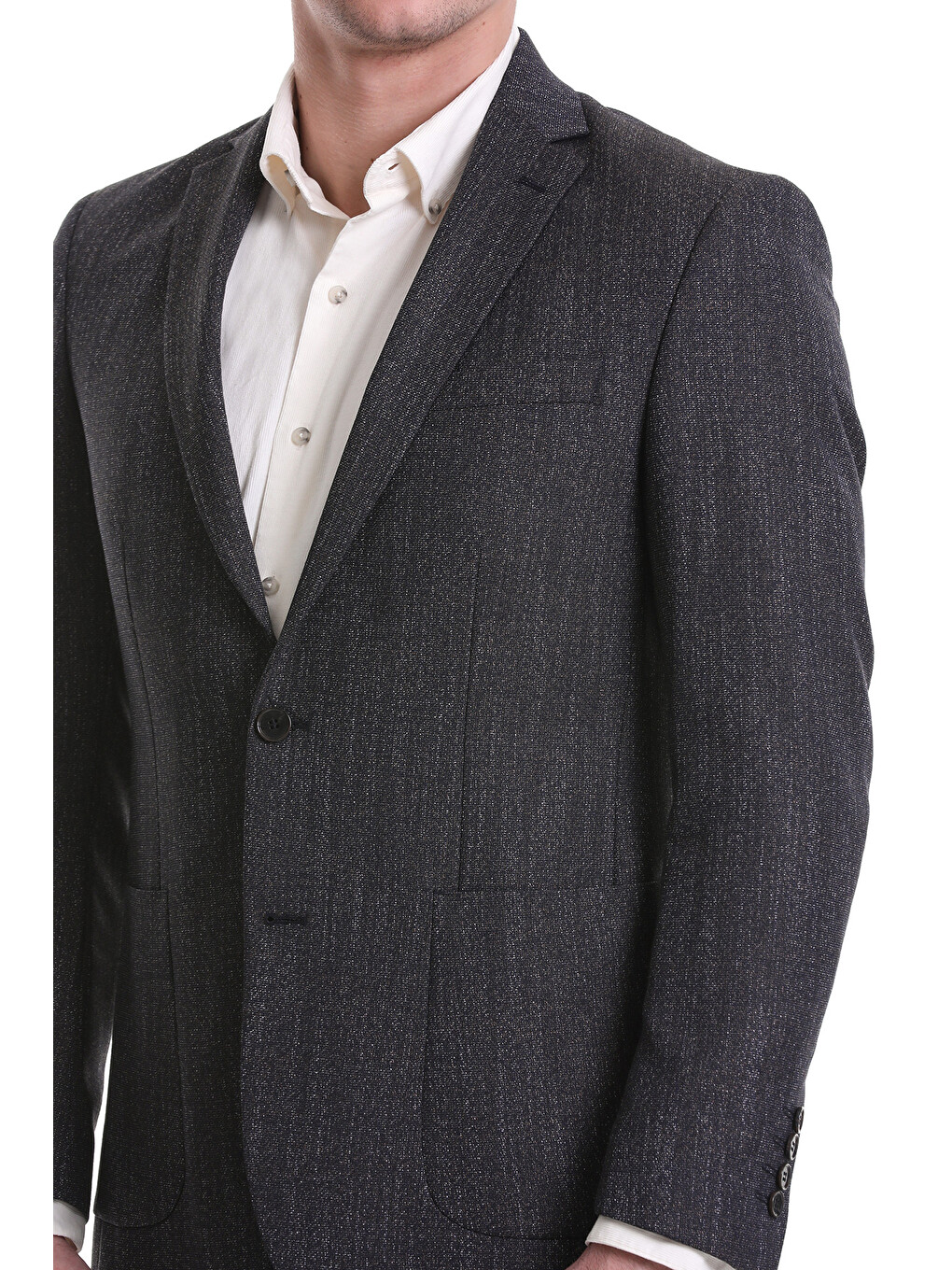 Lacivert Slim Fit Mono Yaka Klasik Ceket-4