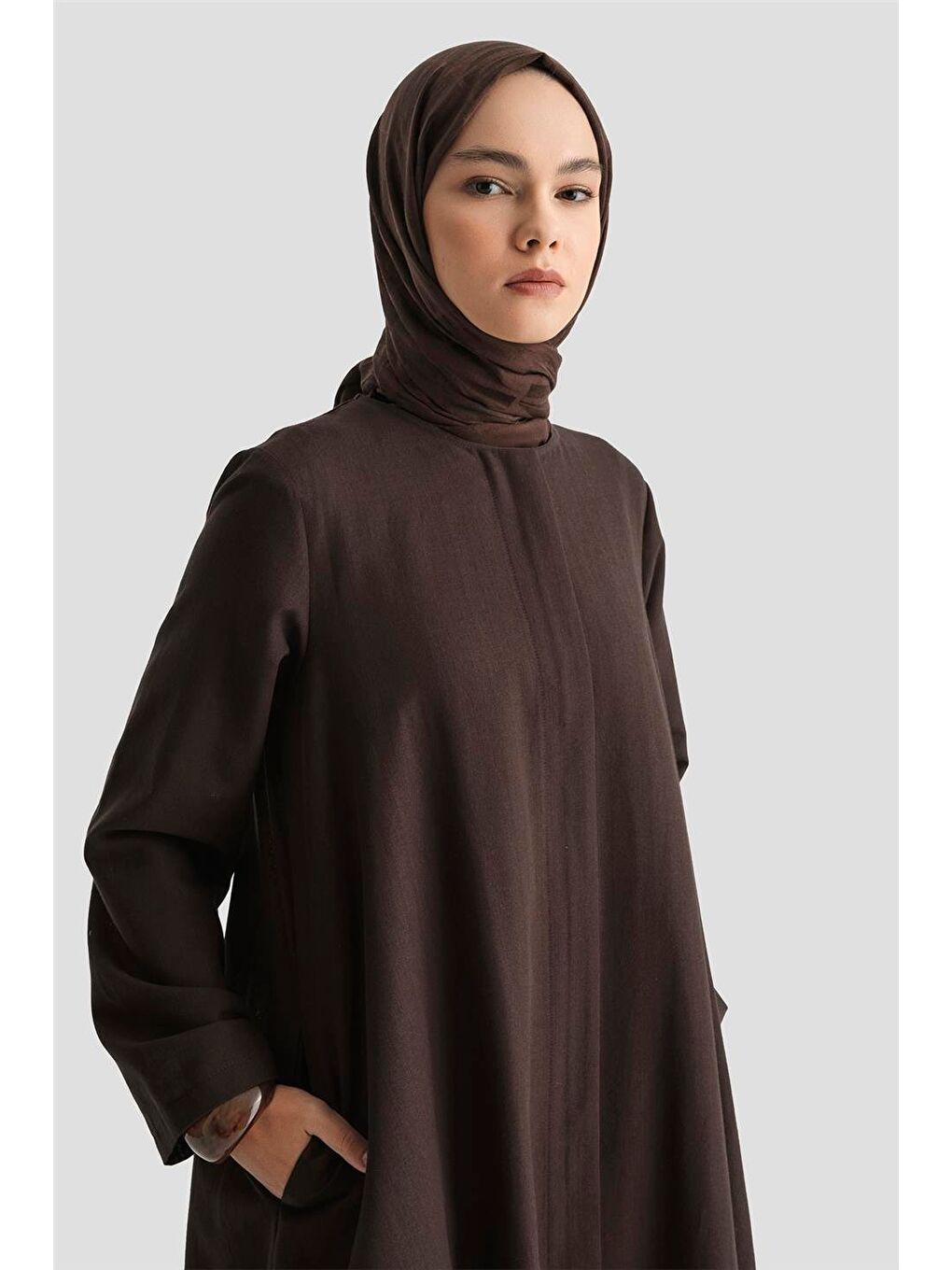 Kahverengi Keten Basic Ferace 25Y8303 Kakao-3