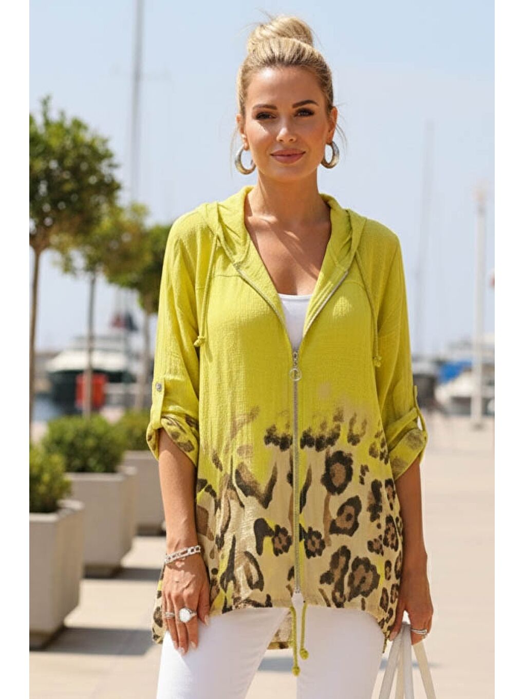 İtalyan Sarı Düğmeli Uzun Kollu Cepli Kapüşonlu Fermuarlı Regular Boy Dokuma Ceket 68 65-1