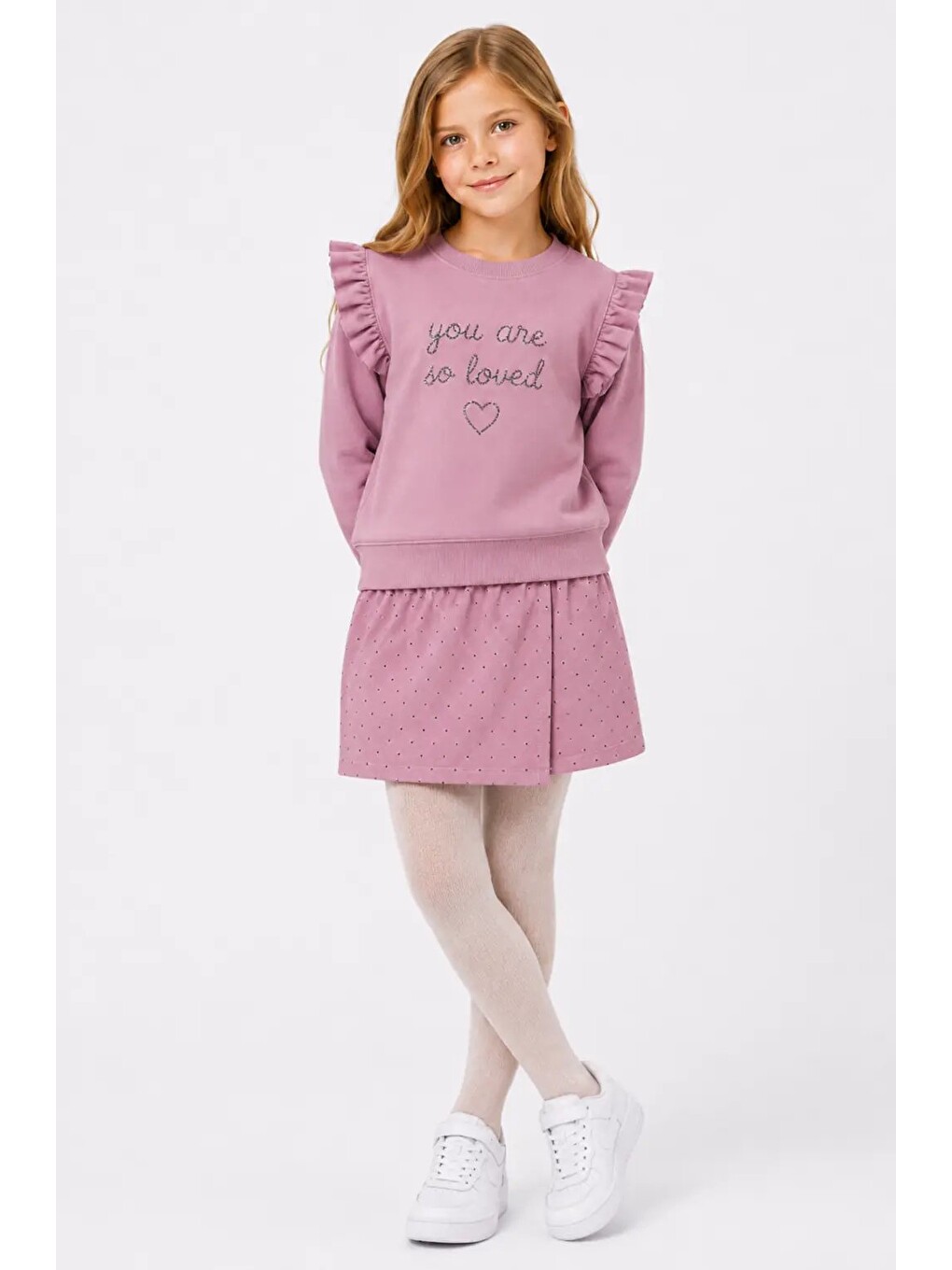 Pembe You Are So Loved İşlemeli Şort Etekli Kız Çocuk Takım 32463-2