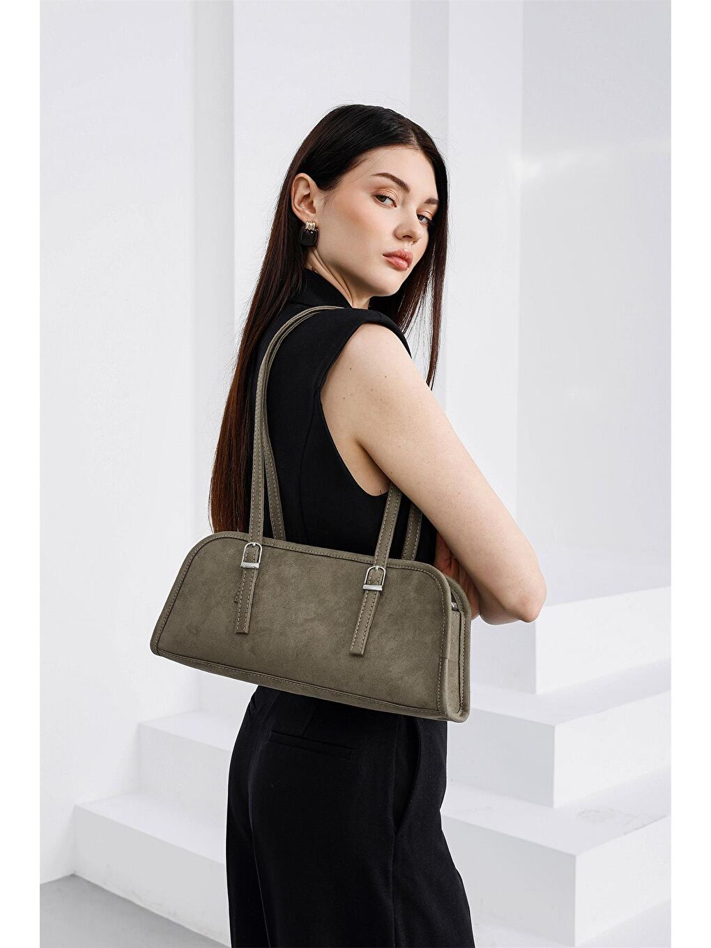 Bej Vanity Süet Baget Çanta Vizon-3