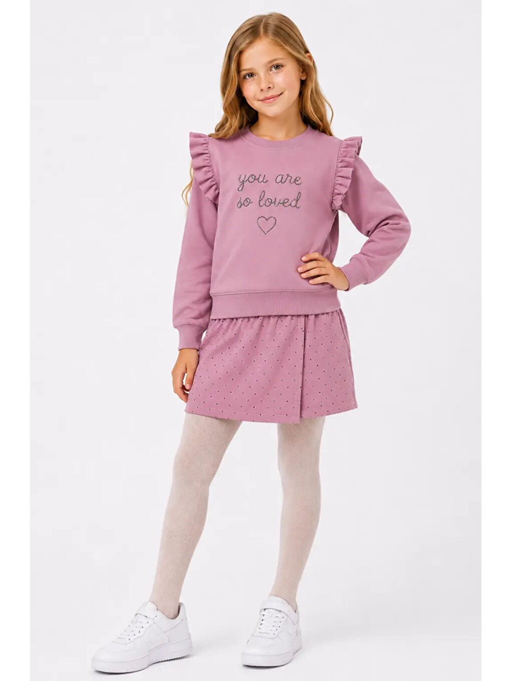Pembe You Are So Loved İşlemeli Şort Etekli Kız Çocuk Takım 32463-4