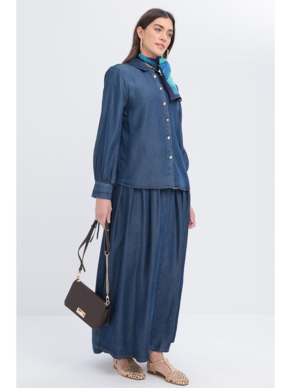 Koyu Mavi-Kolu Bağcıklı Gömlek-1