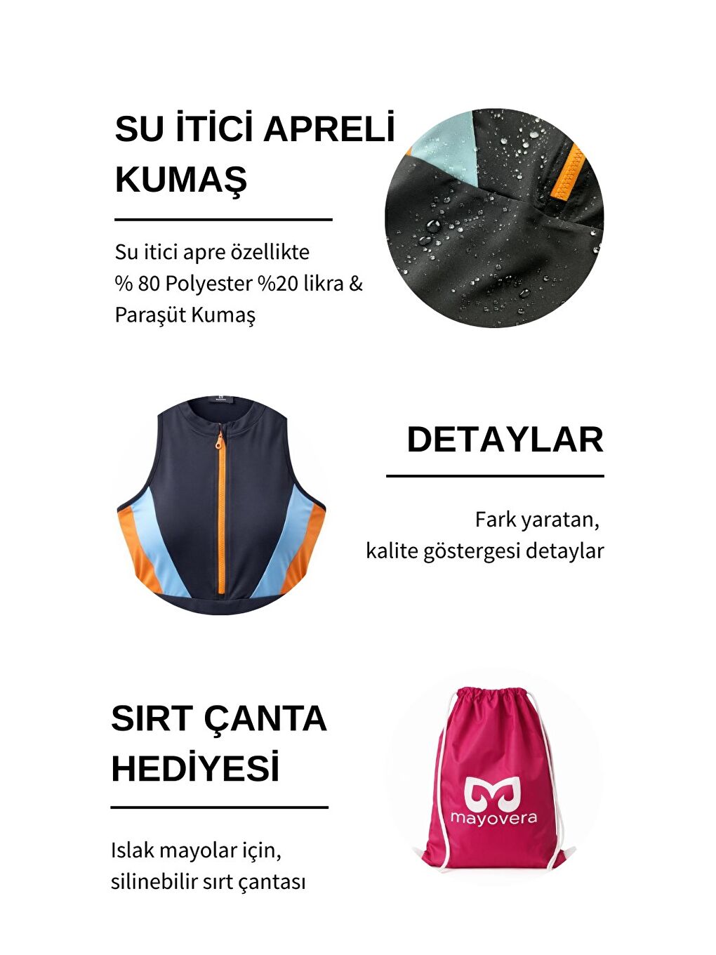 Siyah Yarı Kapalı Mayo - Turuncu Fermuar-4