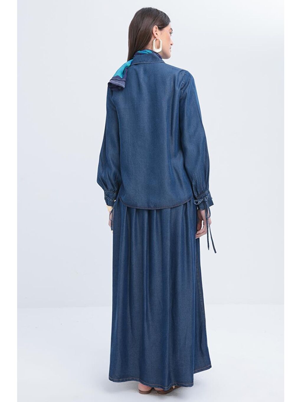 Koyu Mavi-Kolu Bağcıklı Gömlek-3