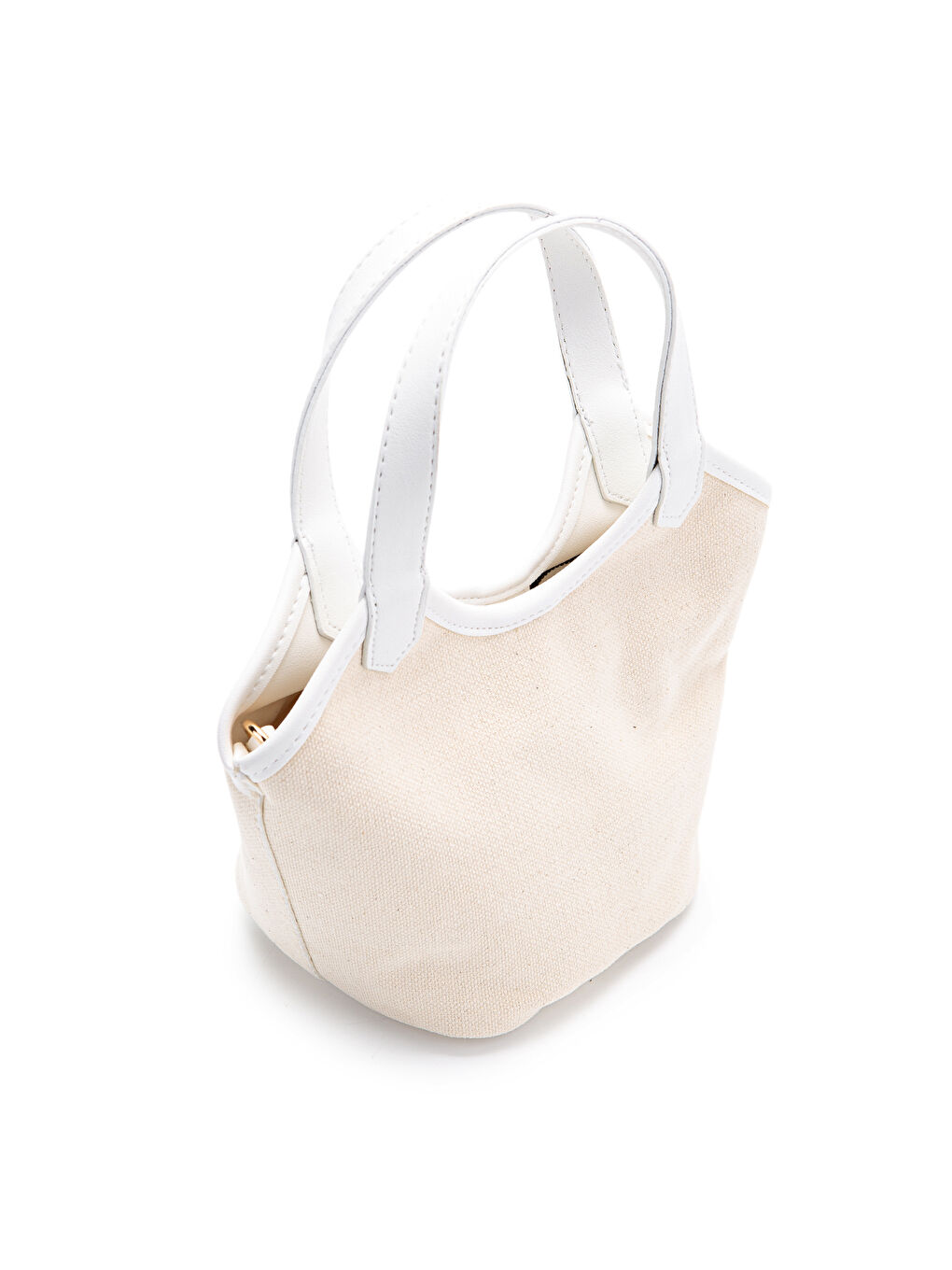 Beyaz Keten Deri Detaylı Kadın Çapraz Kova Çanta Ryan beyaz-2