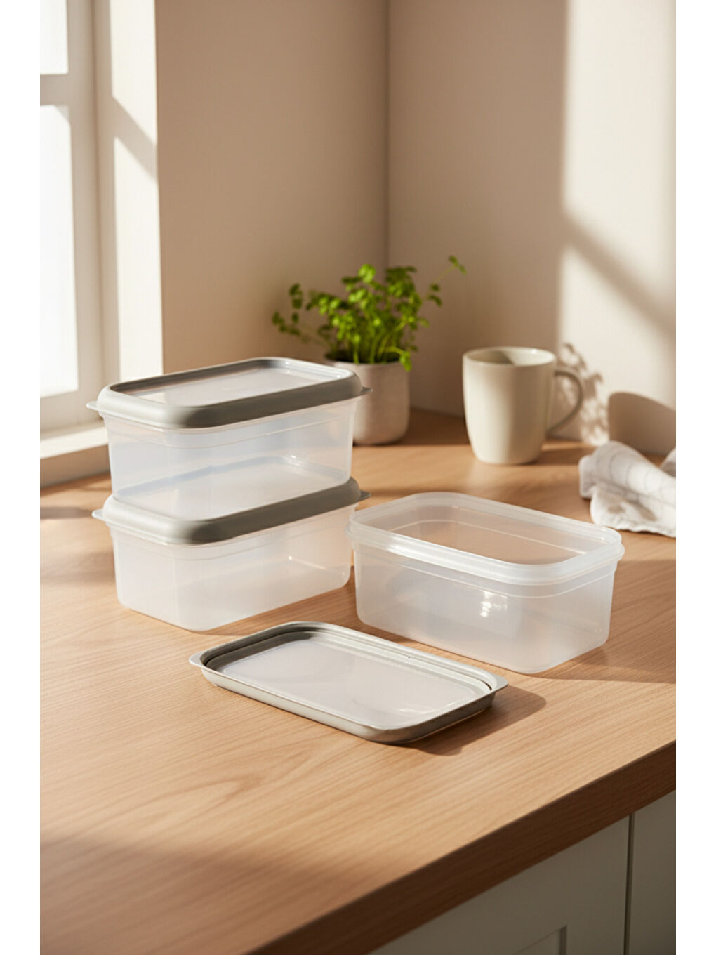 Renksiz Hide Plus 3'lü Saklama Kabı 1000 ml Beyaz-1