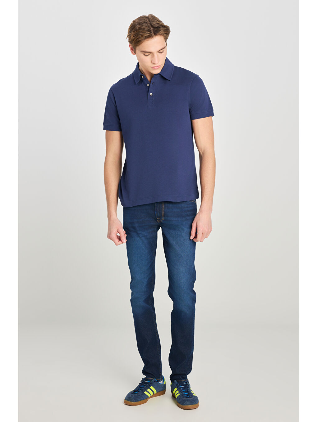 %100 Pamuk Regular Fit Normal Kesim Lacivert Polo Yaka Tişört-2