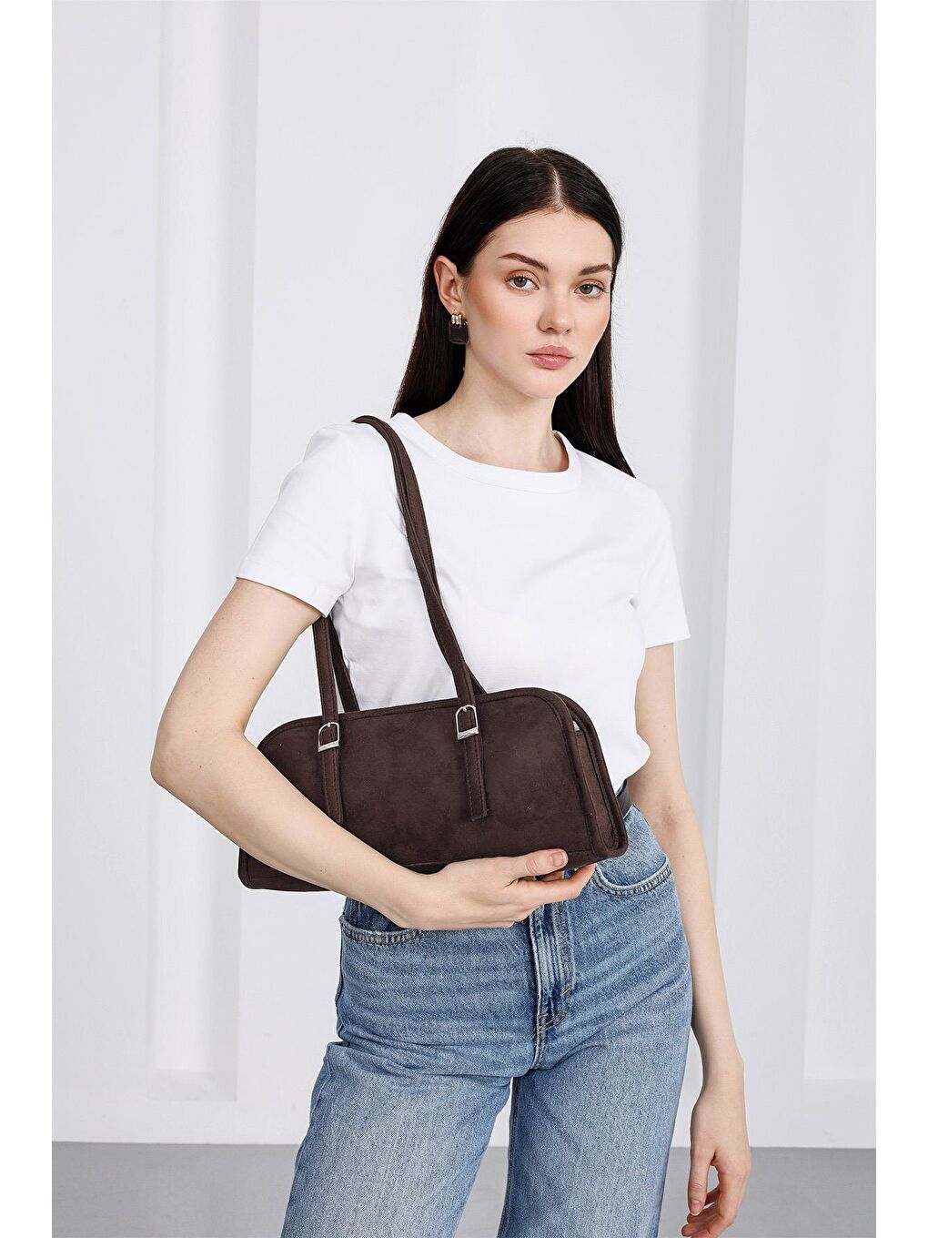 Kahverengi Vanity Süet Baget Çanta Kahve