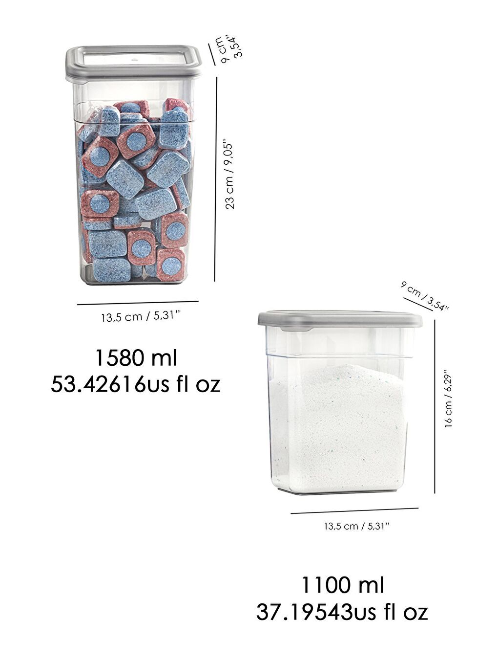 Gri 4 lü Etiketli Deterjan Saklama Kabı Seti   Hava Geçirmez Kapaklı Banyo Düzenleyici Saklama Kutusu-5