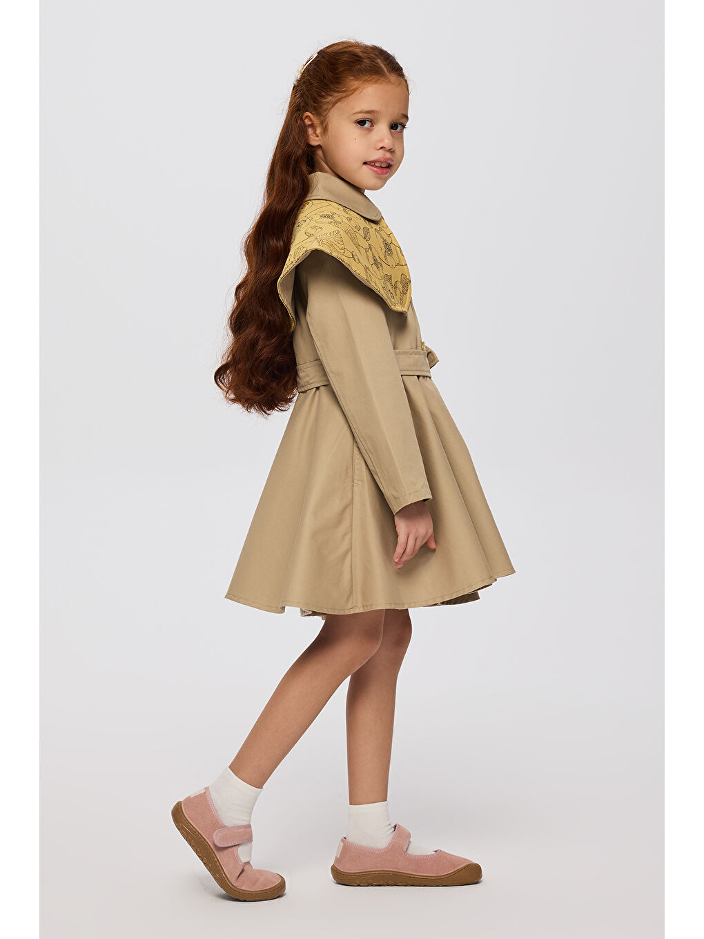 Kız Çocuk Düğmeli Bej Trençkot-8
