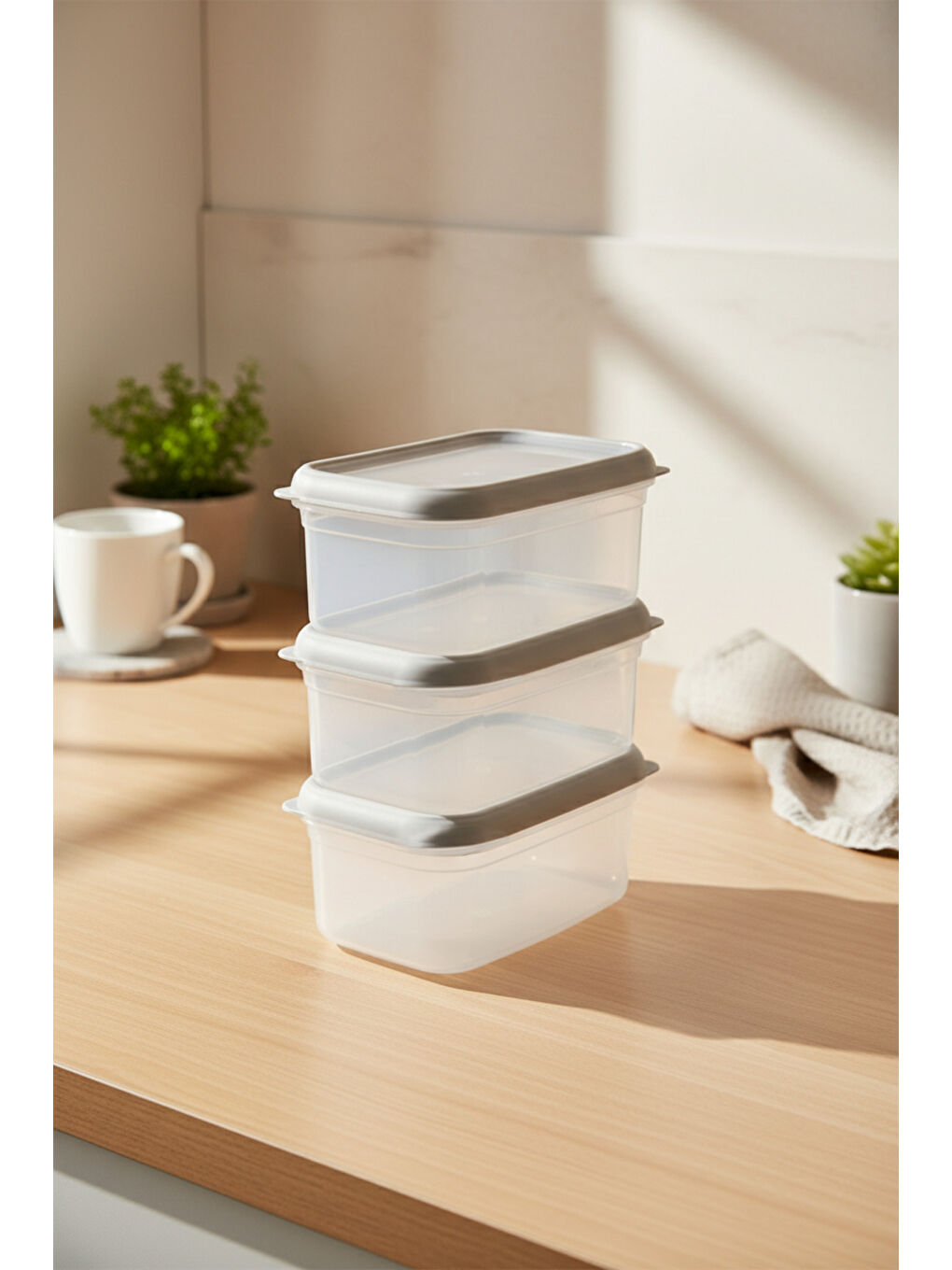 Renksiz Hide Plus 3'lü Saklama Kabı 1000 ml Beyaz-2