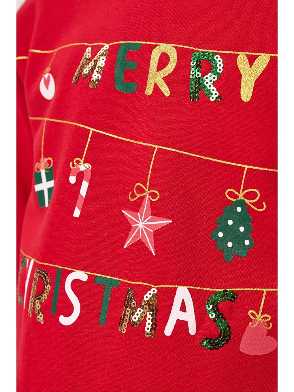 Kız Çocuk Pamuklu Kırmızı Yeni Yıl Temalı Tüllü Elbise-2
