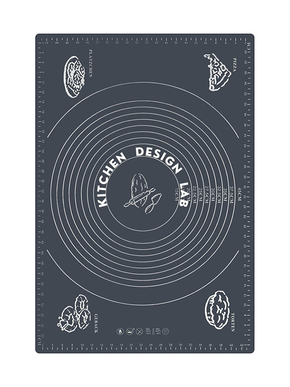 Antrasit Gri Silikon Ölçülü Çok Amaçlı Hamur Açma Matı 45 Cm X 65 Cm