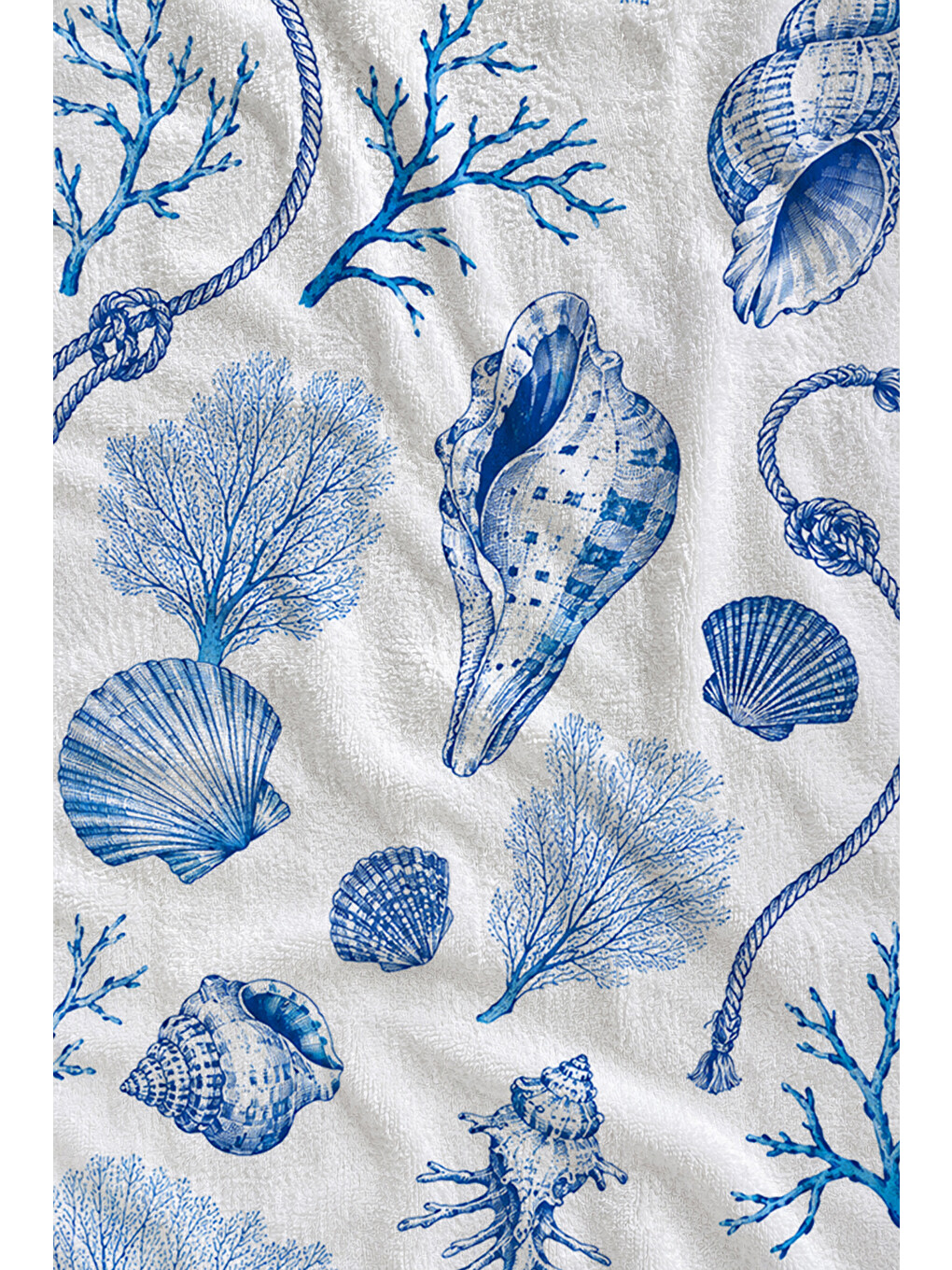 Toile De Jouy Mavi Deniz Kabuğu Ve Mercan Desenli 70x150 Plaj Havlusu - Pamuklu Banyo Havlusu-2