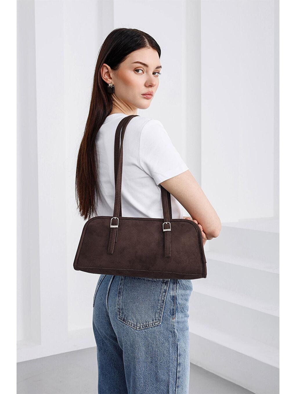 Kahverengi Vanity Süet Baget Çanta Kahve-3