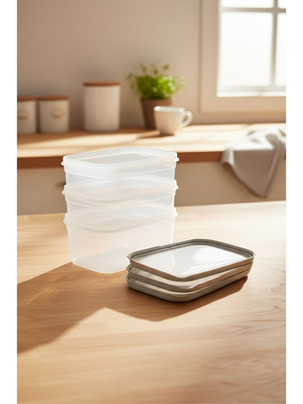 Renksiz Hide Plus 3'lü Saklama Kabı 1000 ml Beyaz-3