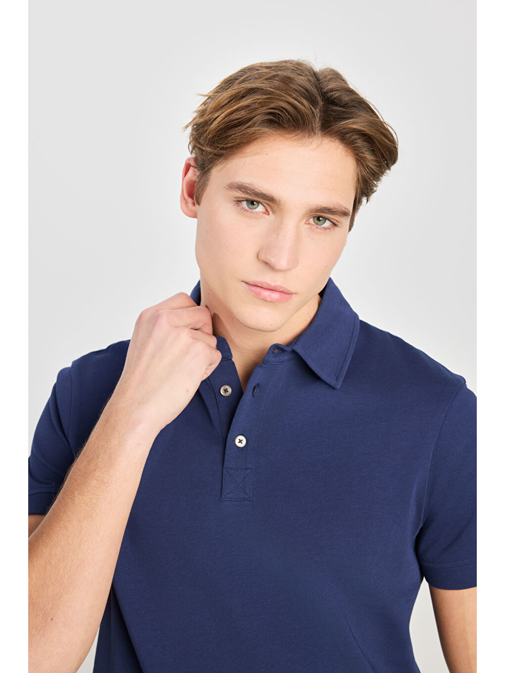 %100 Pamuk Regular Fit Normal Kesim Lacivert Polo Yaka Tişört-3