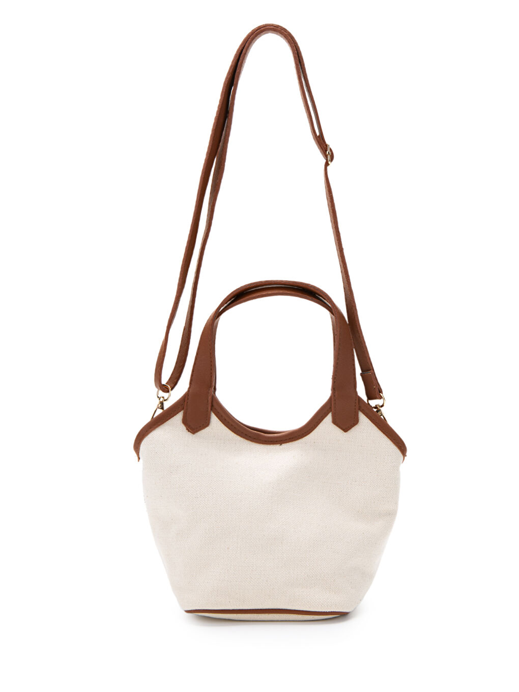 Kahverengi Keten Deri Detaylı Kadın Çapraz Kova Çanta Ryan Taba-1