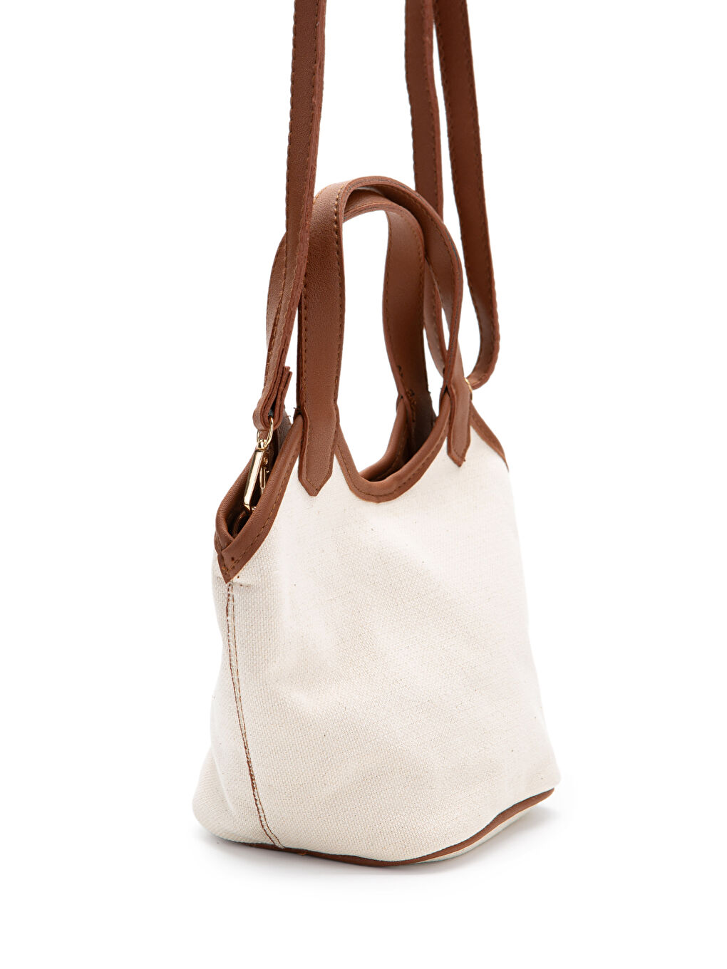 Kahverengi Keten Deri Detaylı Kadın Çapraz Kova Çanta Ryan Taba-3