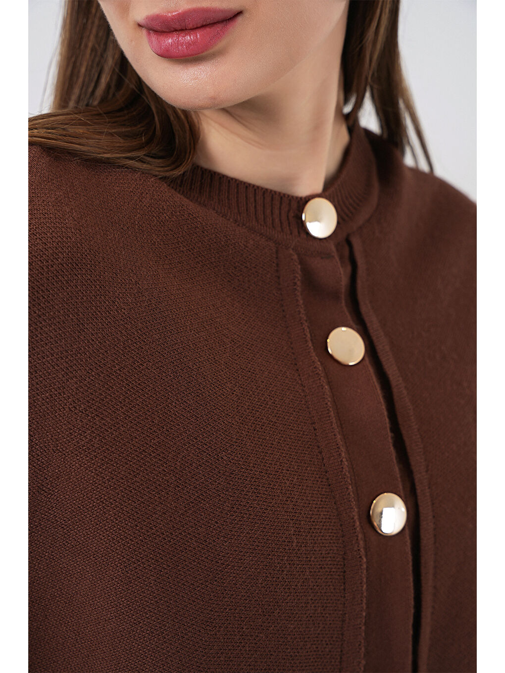 Kadın Pelerinli Triko Hırka 15967 - Kahverengi-5