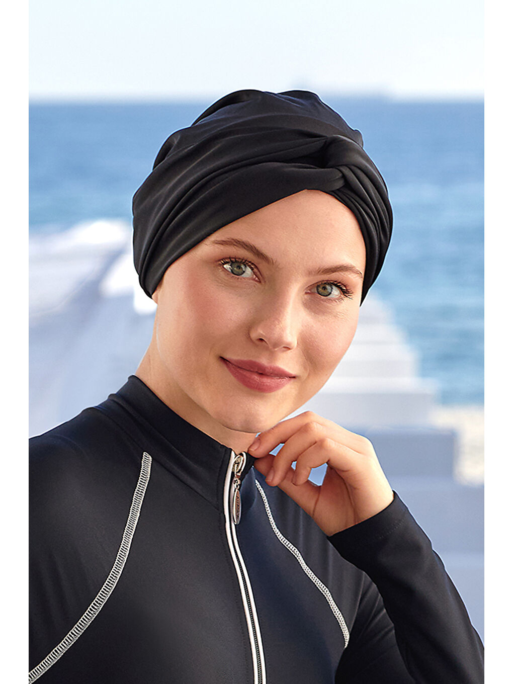 Deniz Havuz Bonesi Tesettür Mayo Bonesi  RB006-1 Siyah-1