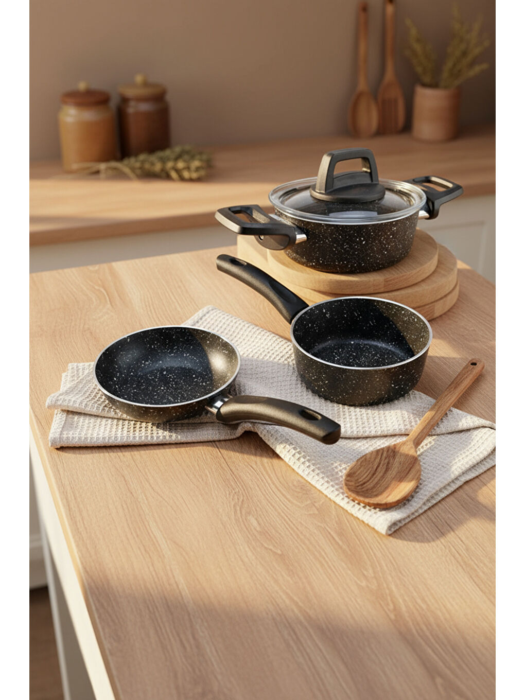 Sakura 4 Parça Tencere Seti Siyah