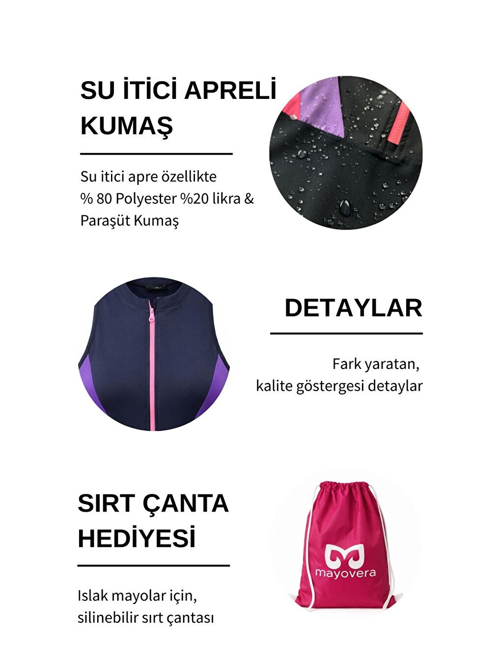 Siyah Yarı Kapalı Mayo - Pembe Fermuar-5