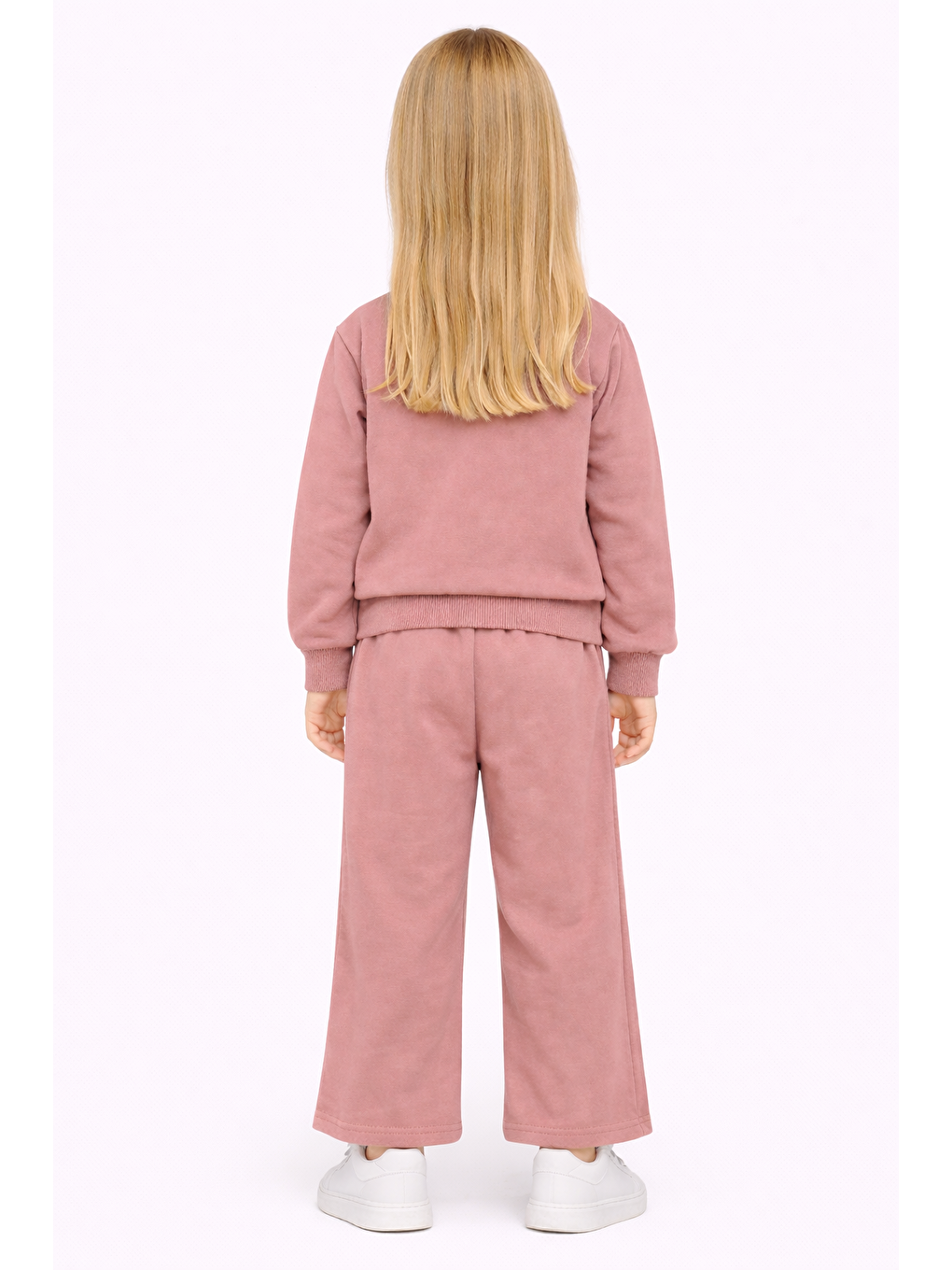 Pembe Bisiklet Yaka Papatya Nakışlı Pudra Renk Kız Çocuk Eşofman Takım-2