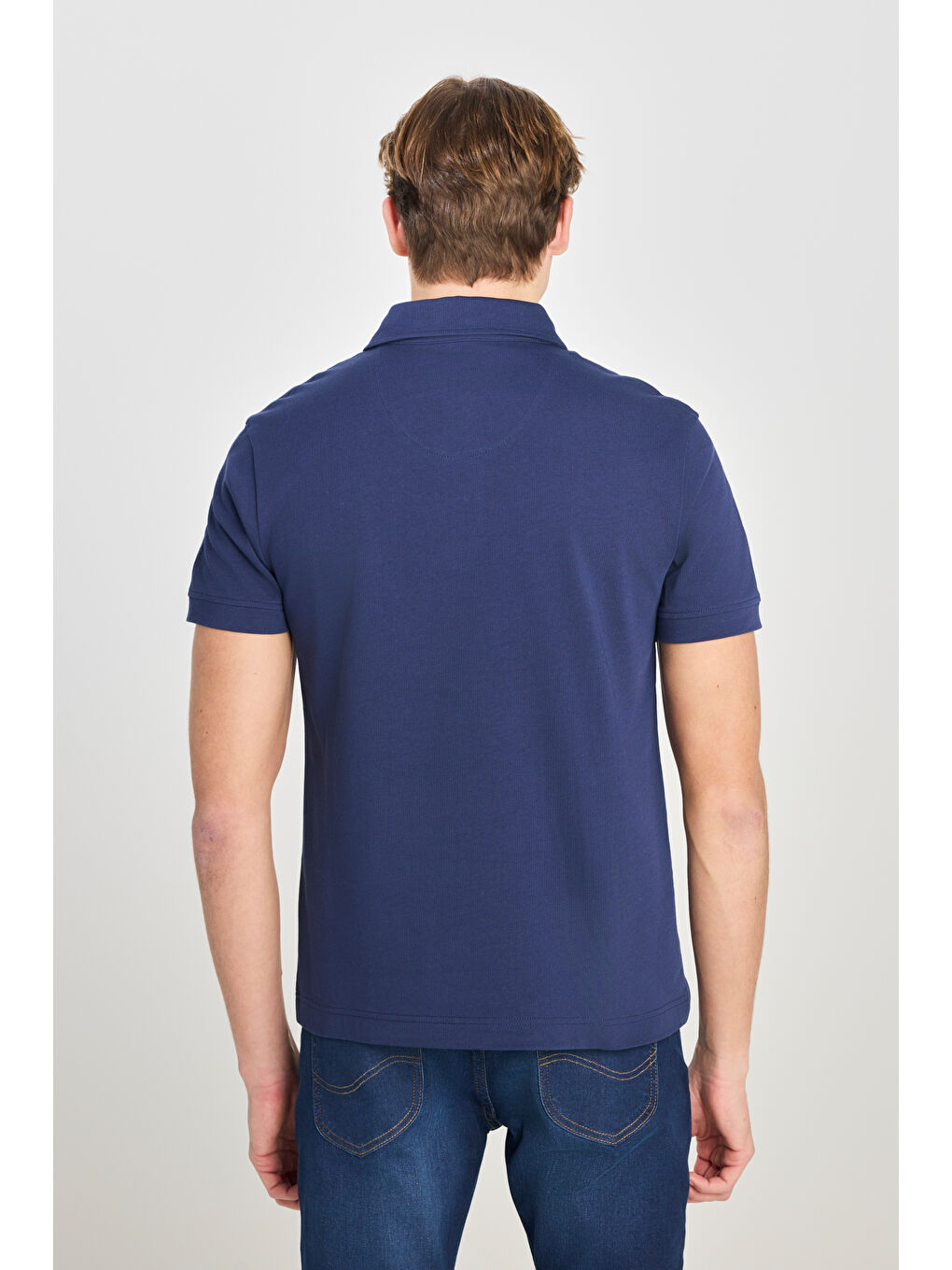 %100 Pamuk Regular Fit Normal Kesim Lacivert Polo Yaka Tişört-4