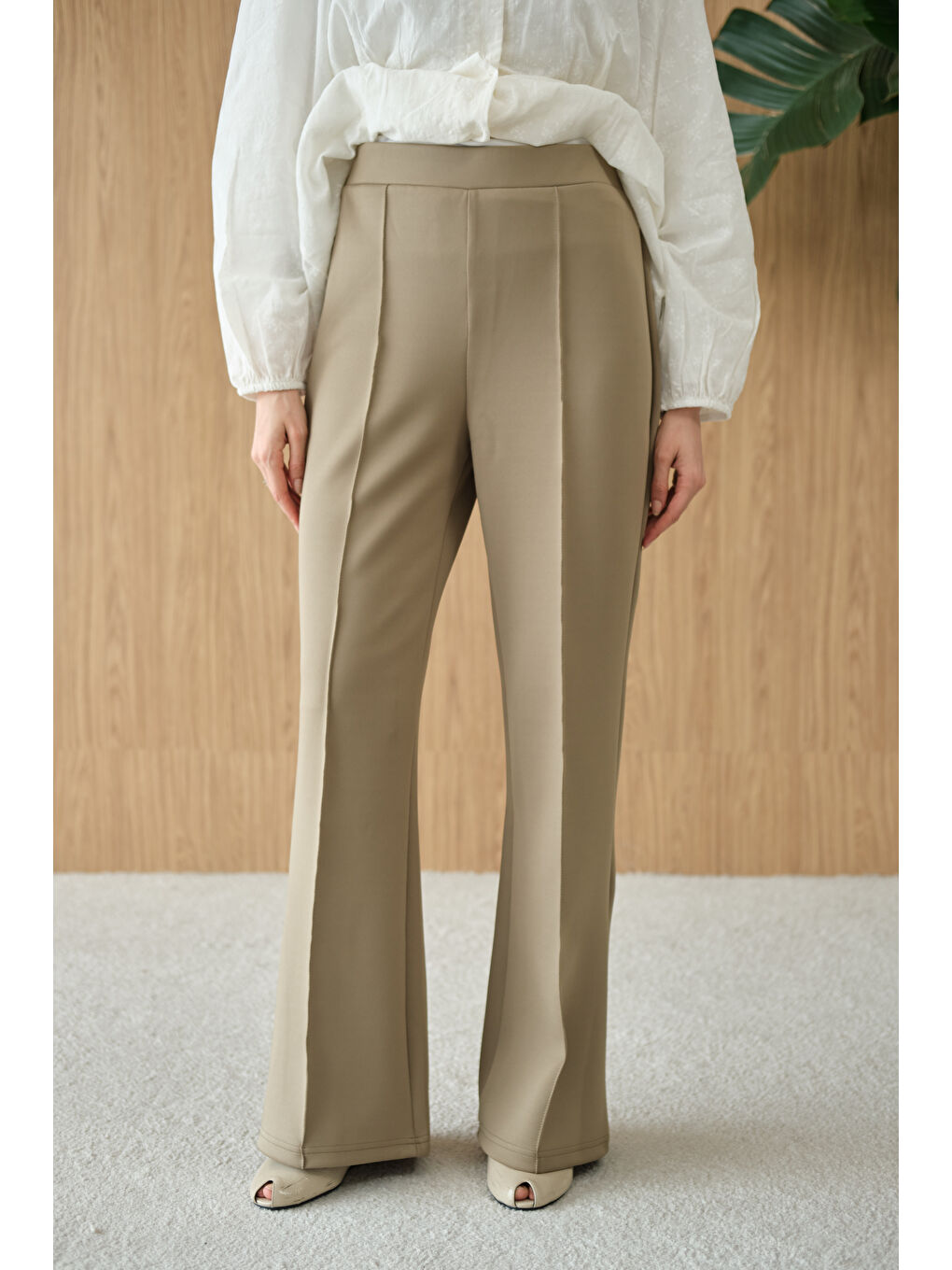 Kadın Biyeli Scuba Pantolon Yeşil-1