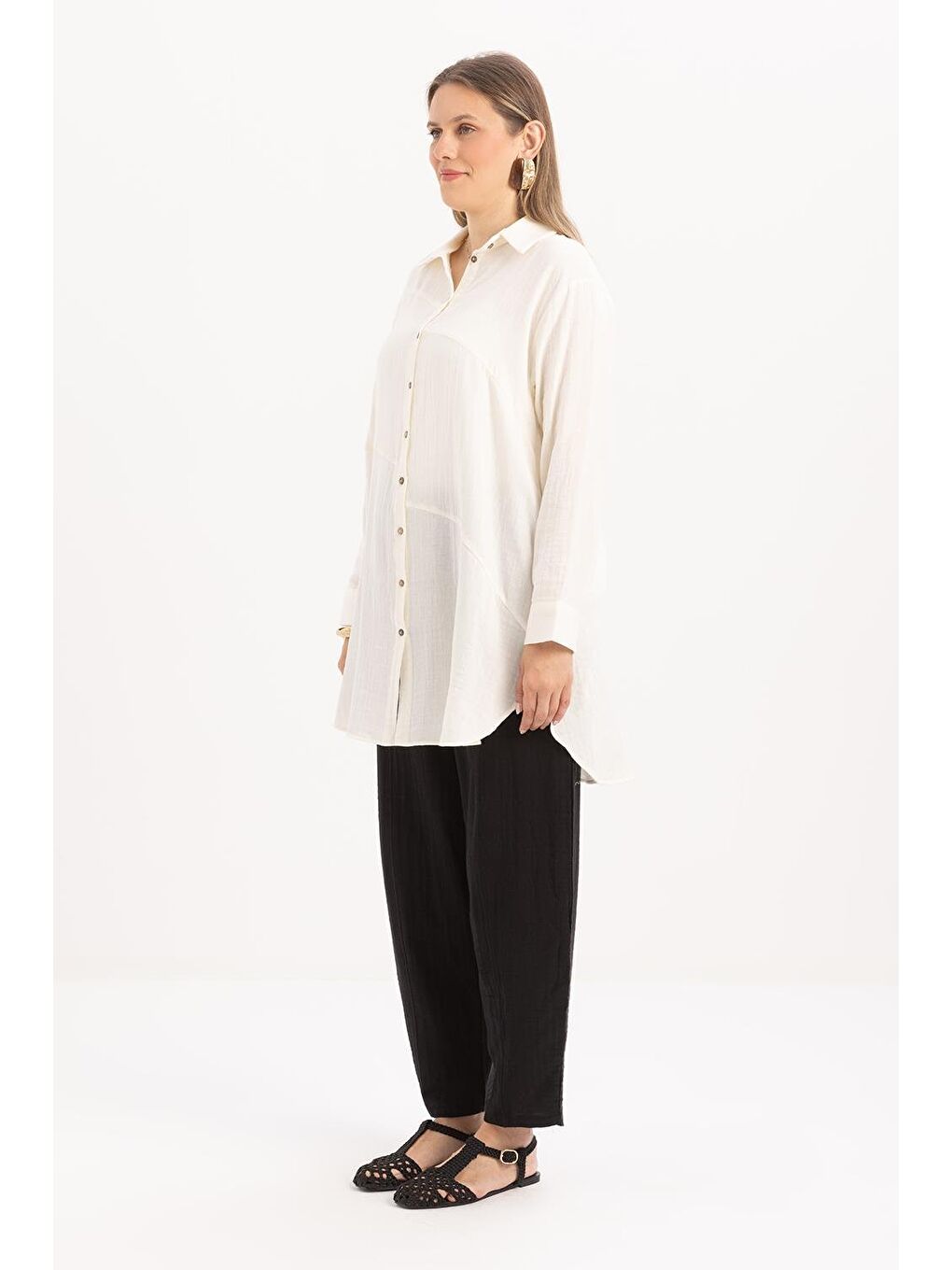 Ekru-Arkası Uzun Patlı Gömlek-2