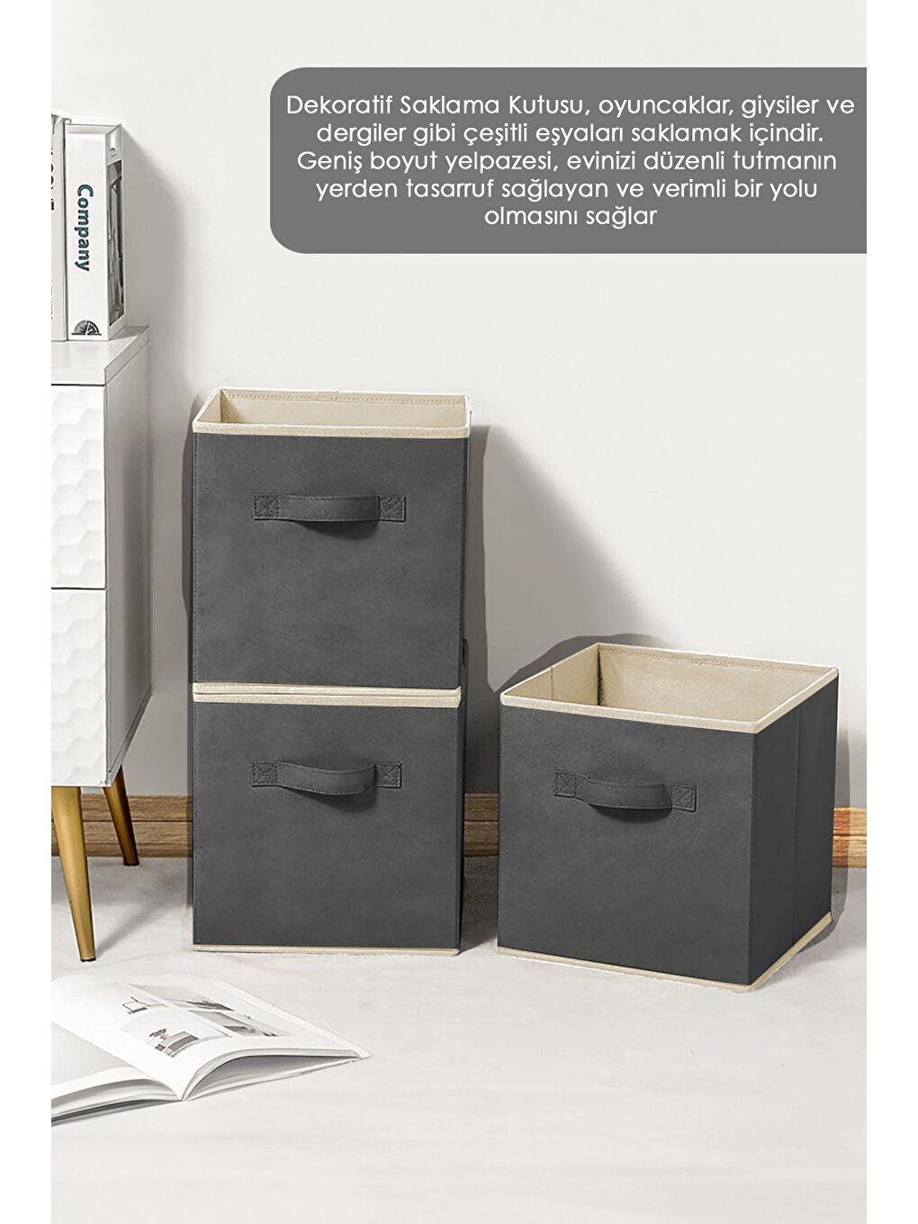Gri 3 lü Dolap Içi Düzenleyici   Çamaşır Oyuncak Saklama Kutusu Sepet Organizer 33x30x30-4