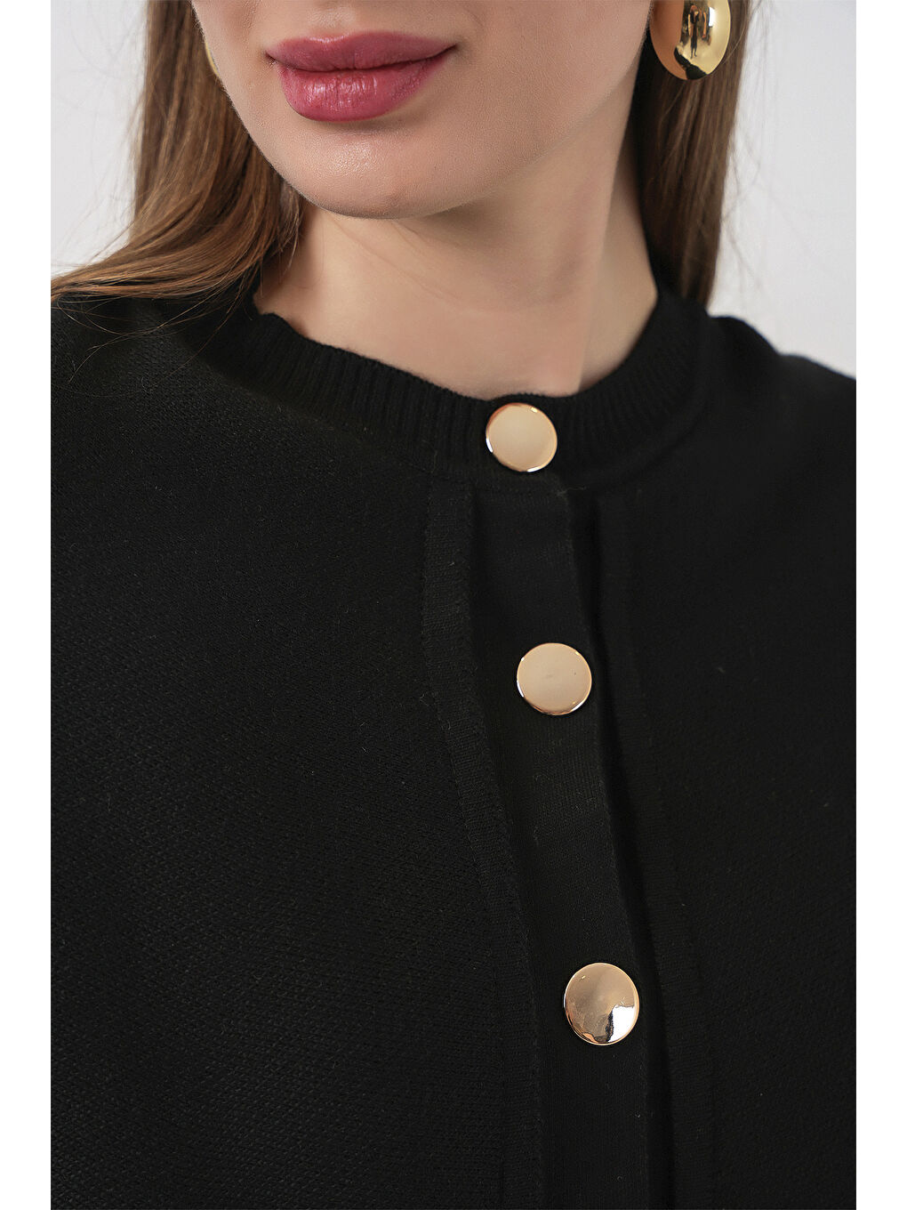 Kadın Pelerinli Triko Hırka 15967 - Siyah-5