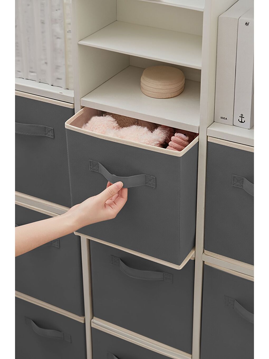 Gri Dolap içi Düzenleyici   Çamaşır Oyuncak Saklama Kutusu Sepet Organizer 33x30x30 1 Adet-5