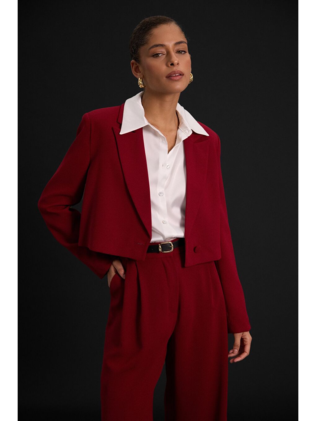 Luna Kısa Ceket - Bordo-3