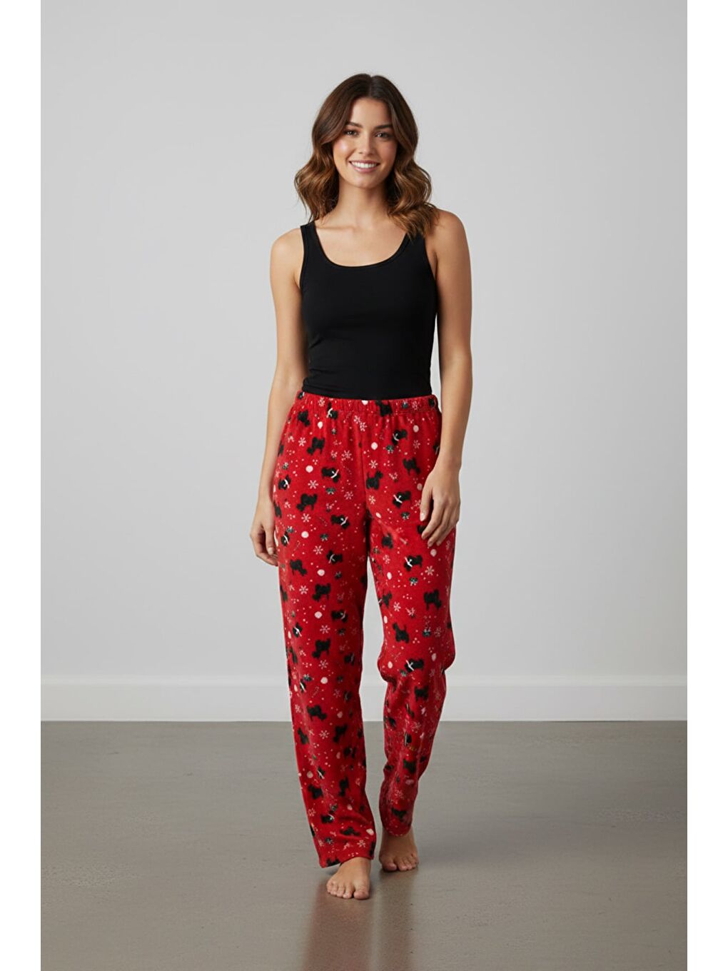 Mürdüm Geyik Baskılı Kadife Pijama Altı