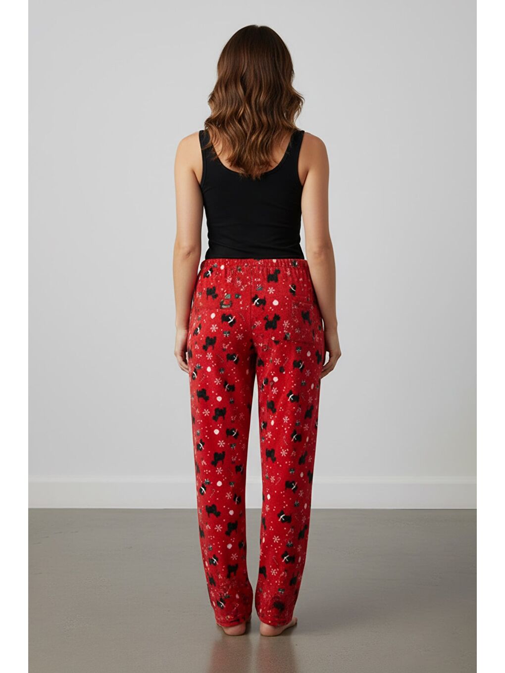 Mürdüm Geyik Baskılı Kadife Pijama Altı-1