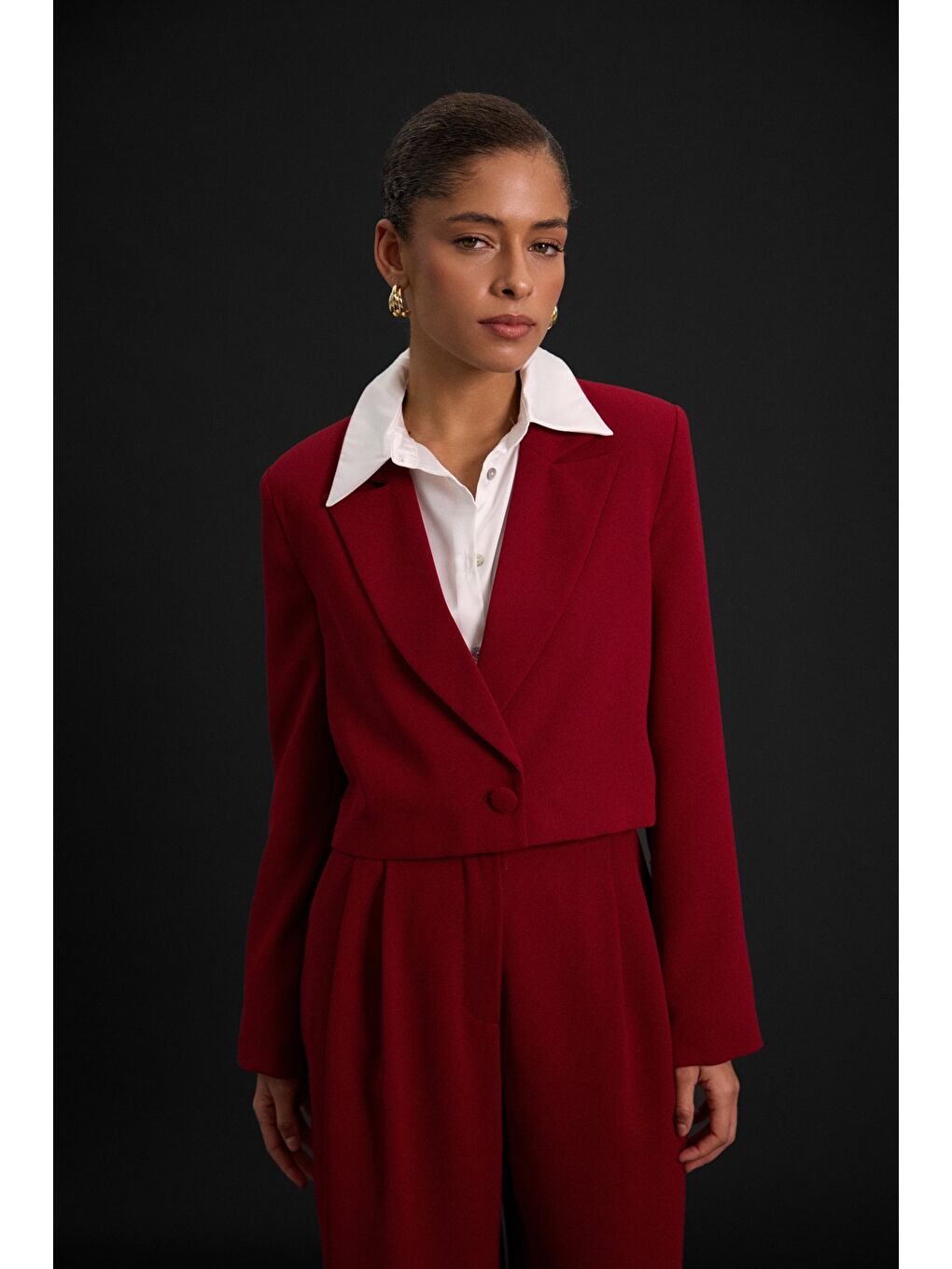 Luna Kısa Ceket - Bordo-4