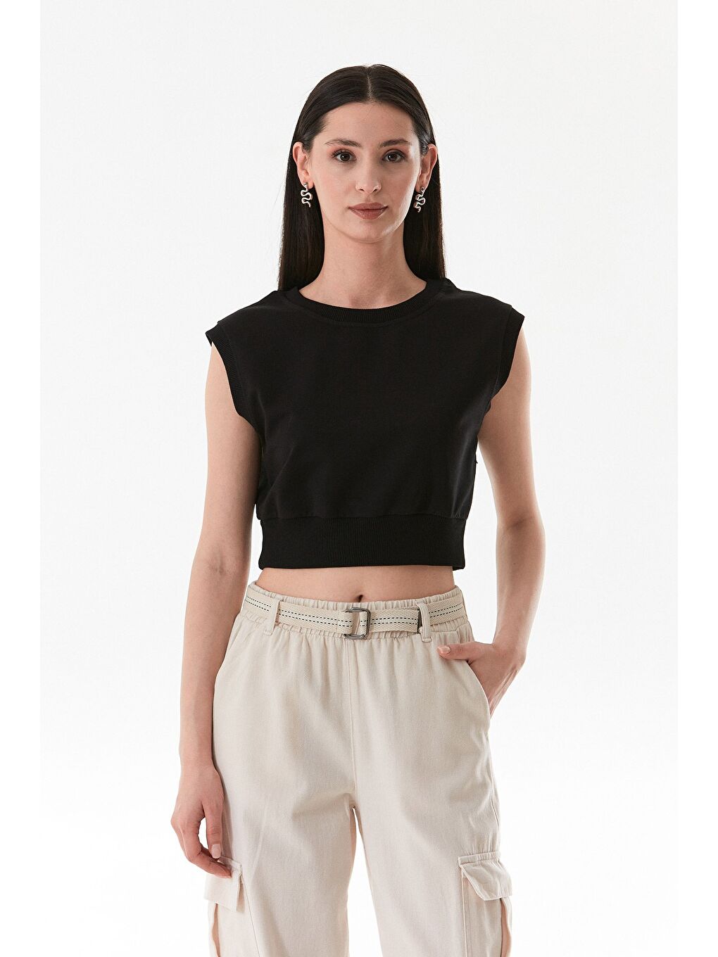 Siyah Basic Ribanalı Kolsuz Tişört