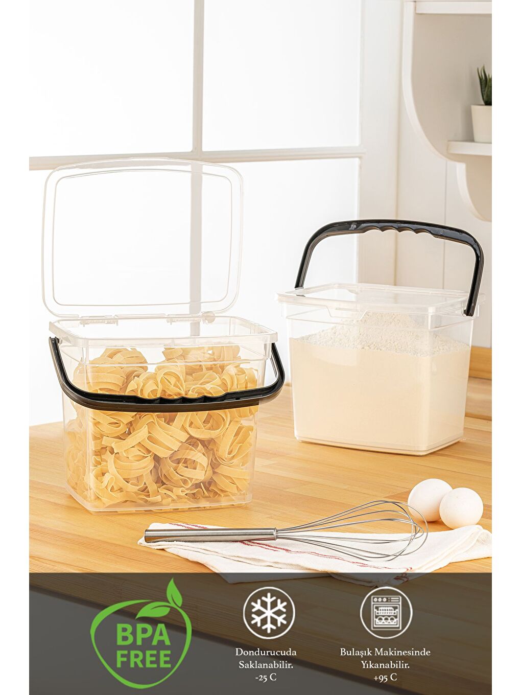 Beyaz 4 Parça Deterjan   Un ve Bakliyat Saklama Kabı Erzak Saklama Kutusu Şeffaf 4 x 4 Lt-1