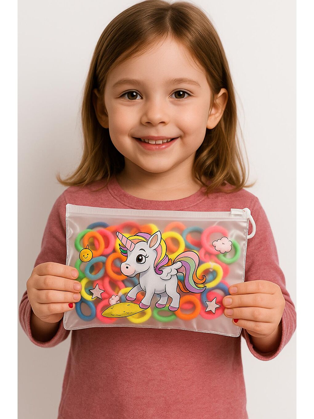 Karışık 100 Adet Neon Havlu Lastik Mini Toka Seti Çantalı-1