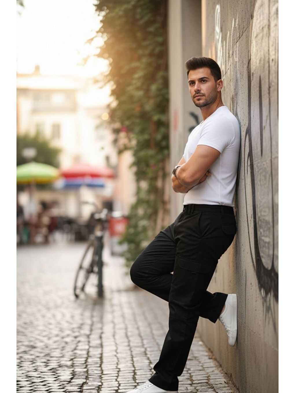 Erkek Kargo Cepli Bol Paça Armalı Siyah Baggy Pantolon-3