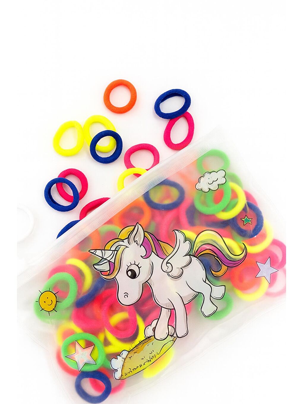 Karışık 100 Adet Neon Havlu Lastik Mini Toka Seti Çantalı-2