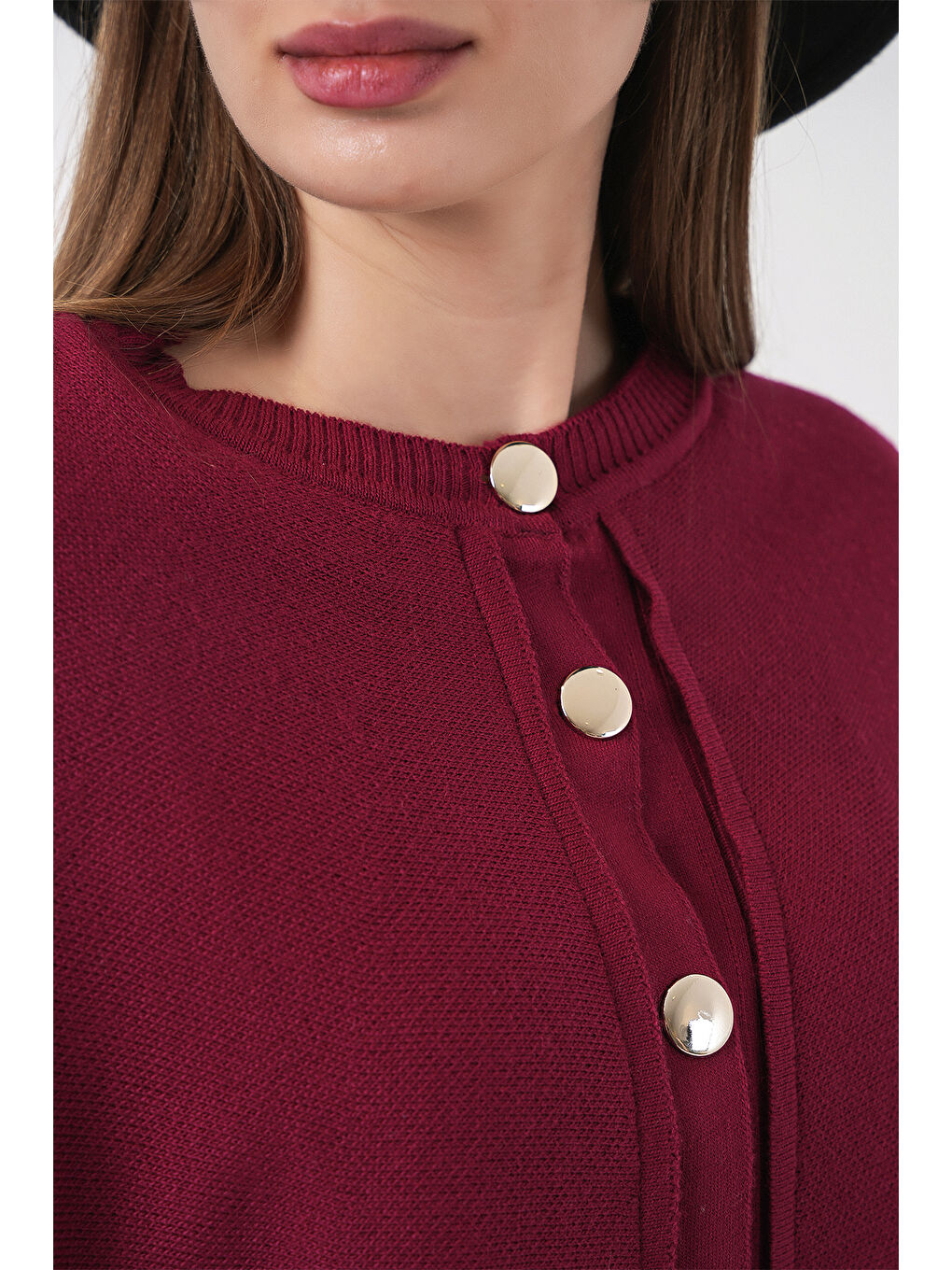 Kadın Pelerinli Triko Hırka 15967 - Bordo-5
