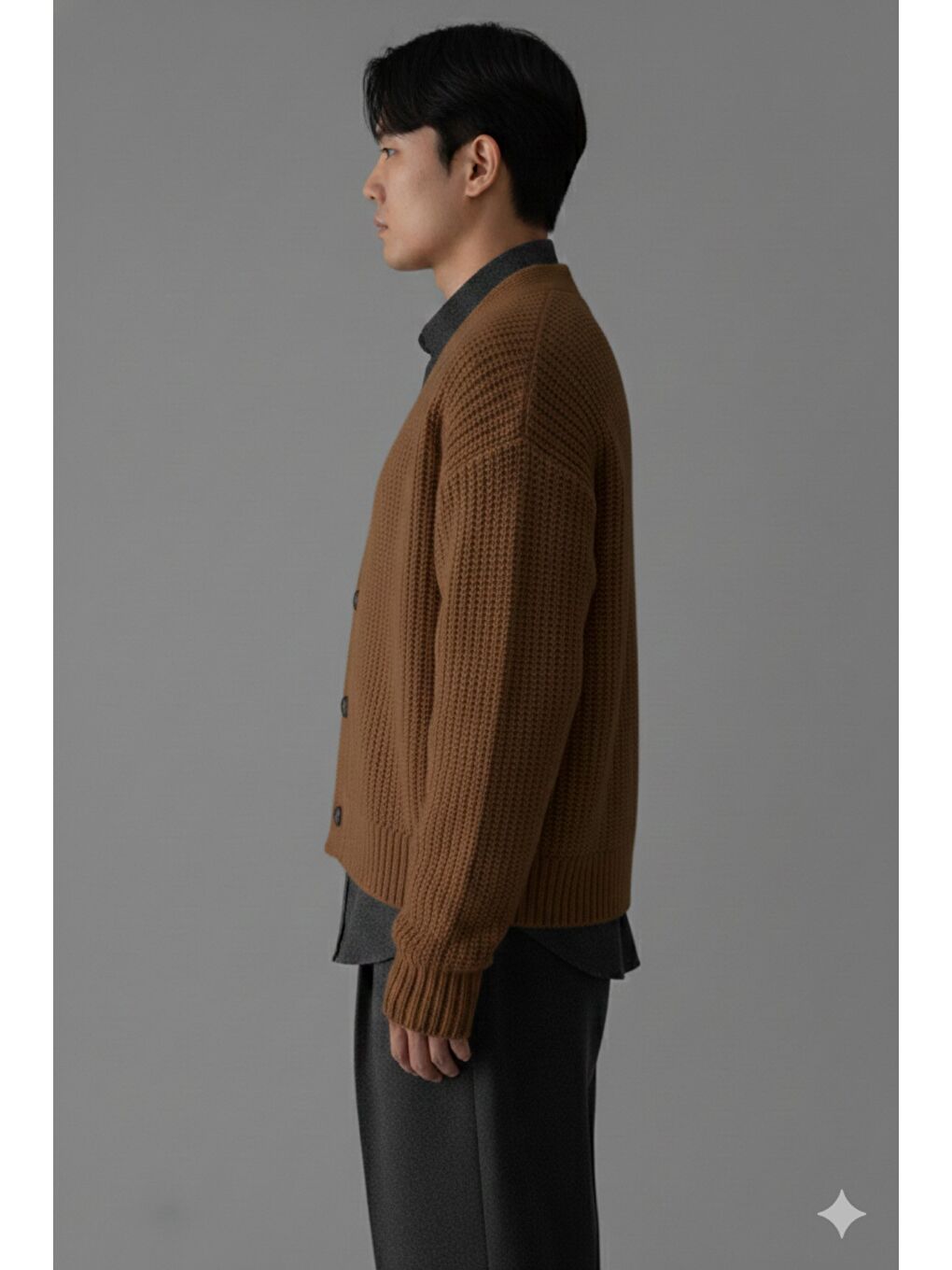 Kahverengi Erkek Slim Fit Pamuklu Yuvarlak Yaka Düğmeli Hırka-1