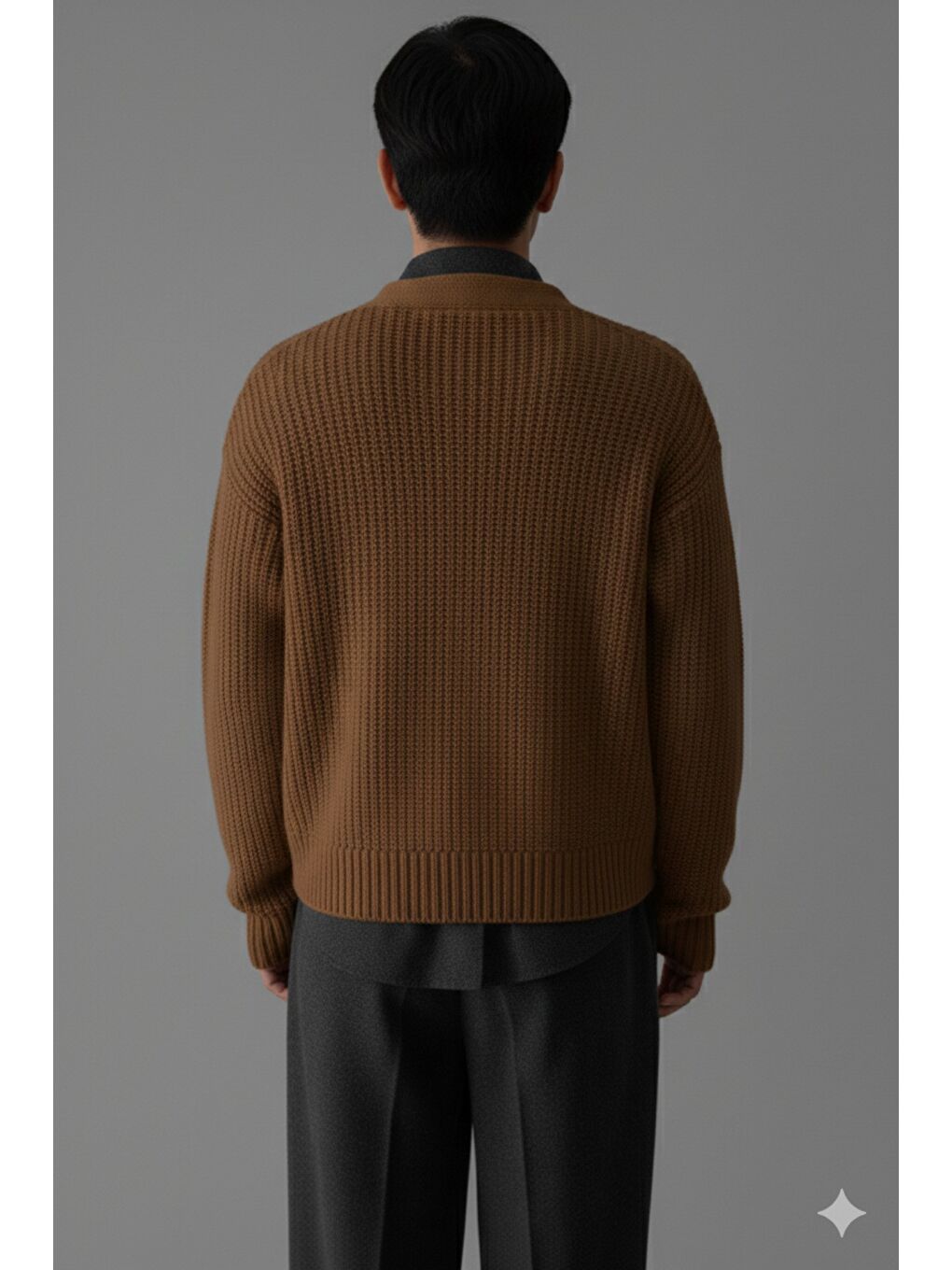 Kahverengi Erkek Slim Fit Pamuklu Yuvarlak Yaka Düğmeli Hırka-2