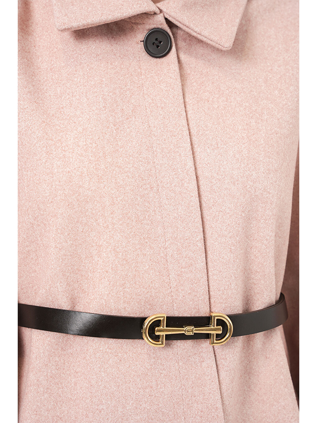 Pembe Kadın Kemerli Kaşe Panço 9170 - Pudra-4