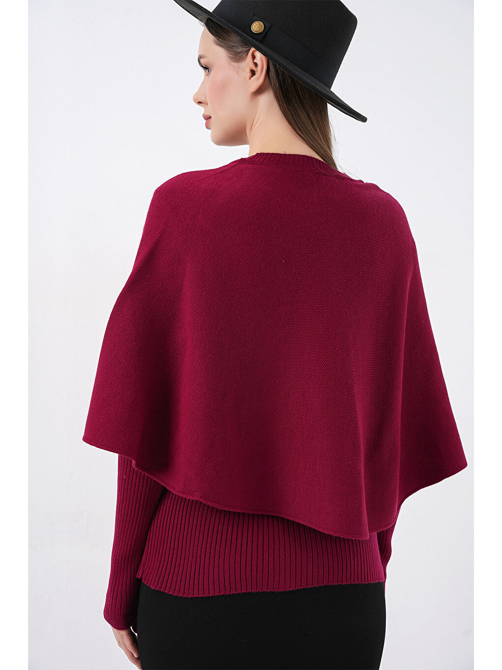 Kadın Pelerinli Triko Hırka 15967 - Bordo-6